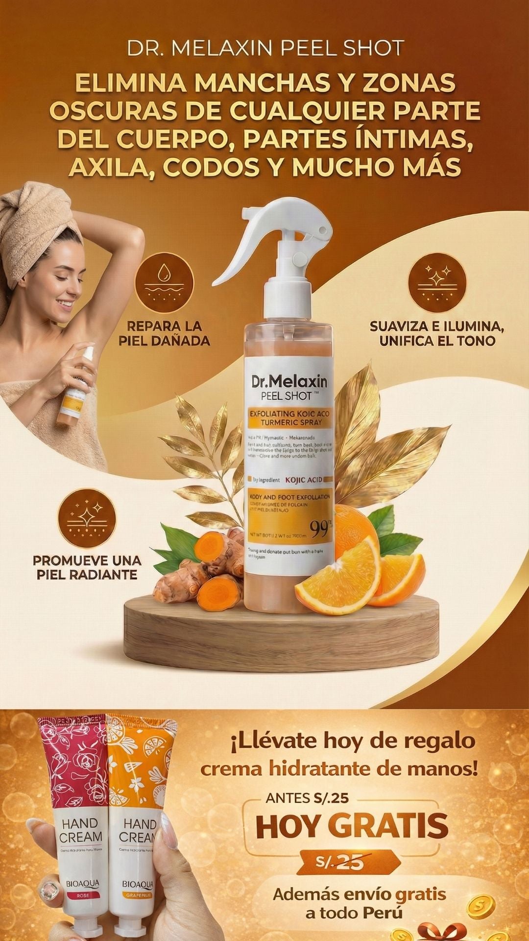 PEEL SHOT Elimina manchas Oscuras + Crema hidrantante de manos de regalo